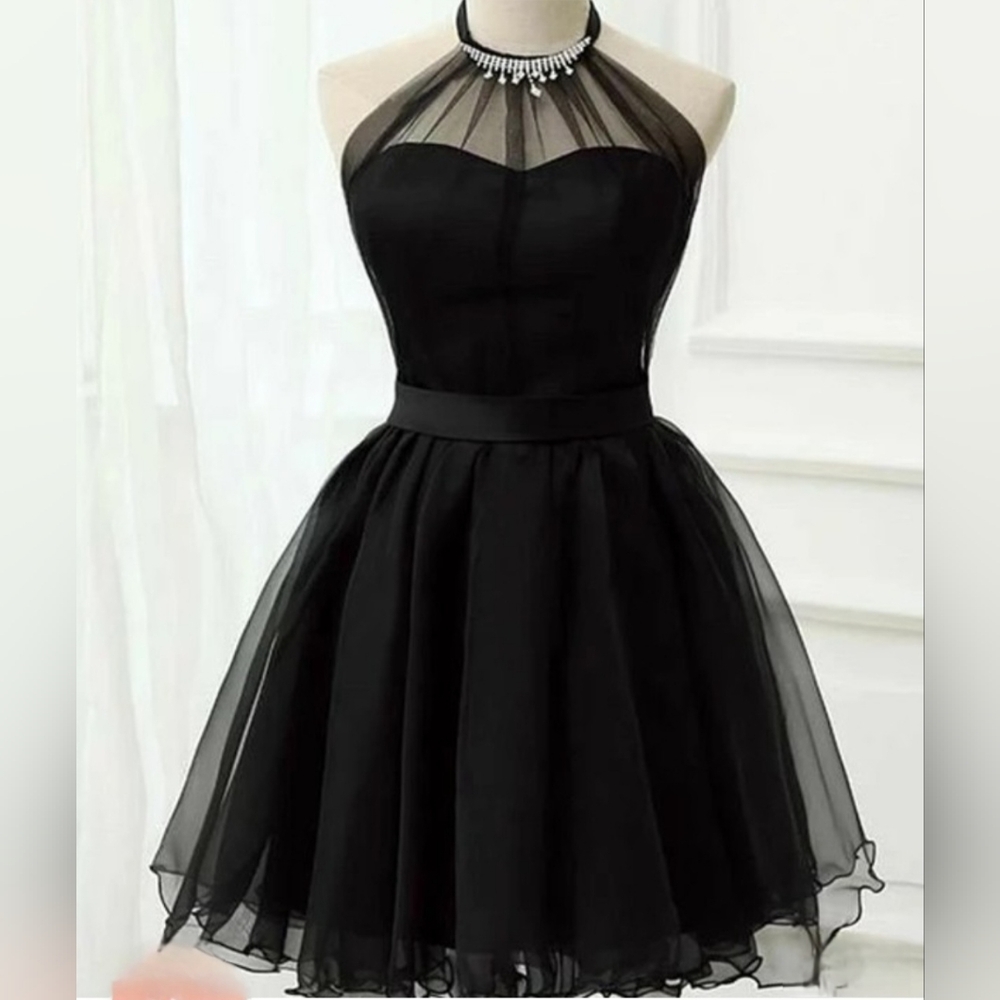 2025 NWT $109 Hebeos Halter Dress Princess Tulle Babydoll Black Sz 2-4 Open Back